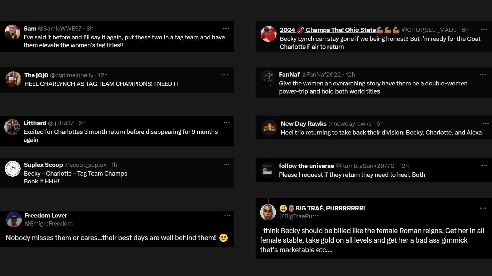 WWE Universe has mixed reactions to rumors of Becky Lynch and Charlotte Flair's return (Image Credits: Fans on X/Twitter)